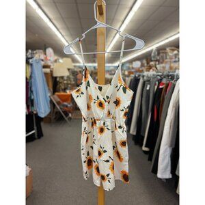 Sunflower Print White & Yellow Sleeveless Shein Romper With Adjustable Straps M